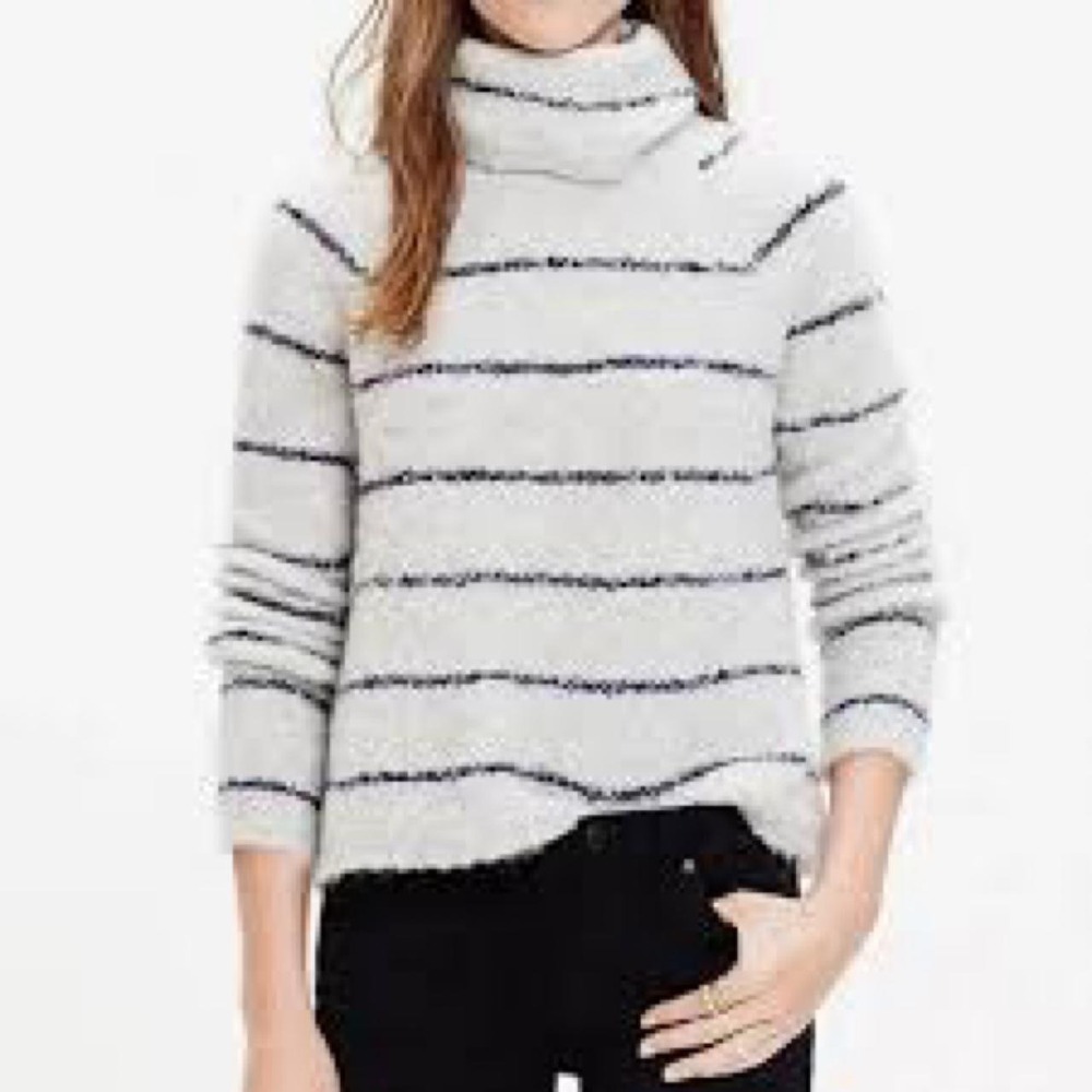Madewell Striped Turtleneck Sweater‎ Grey Blue Wool Alpaca E1583 Womens Size S